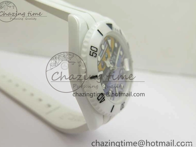 Ceramic Edition 40mm White Dial Submariner Painting White on Best Strap SA3135 Rubber 5GF 0104